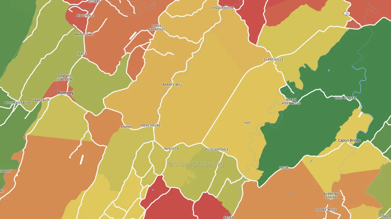 Hampshire County, WV Map of Burglary Rates
