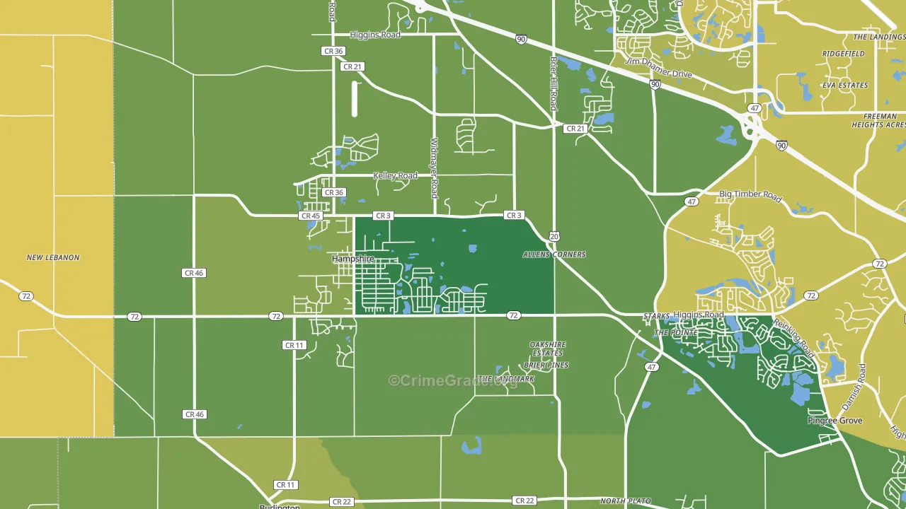 Hampshire, IL Map of Burglary Rates