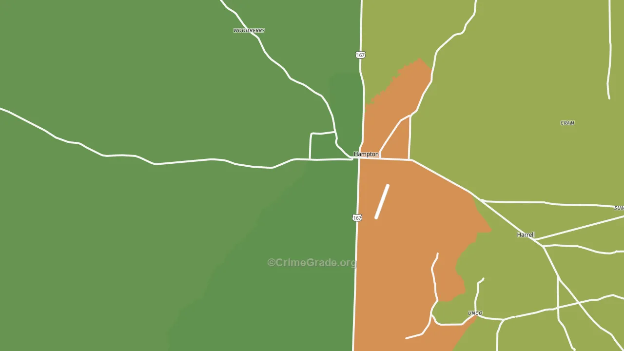 Hampton, AR Map of Burglary Rates