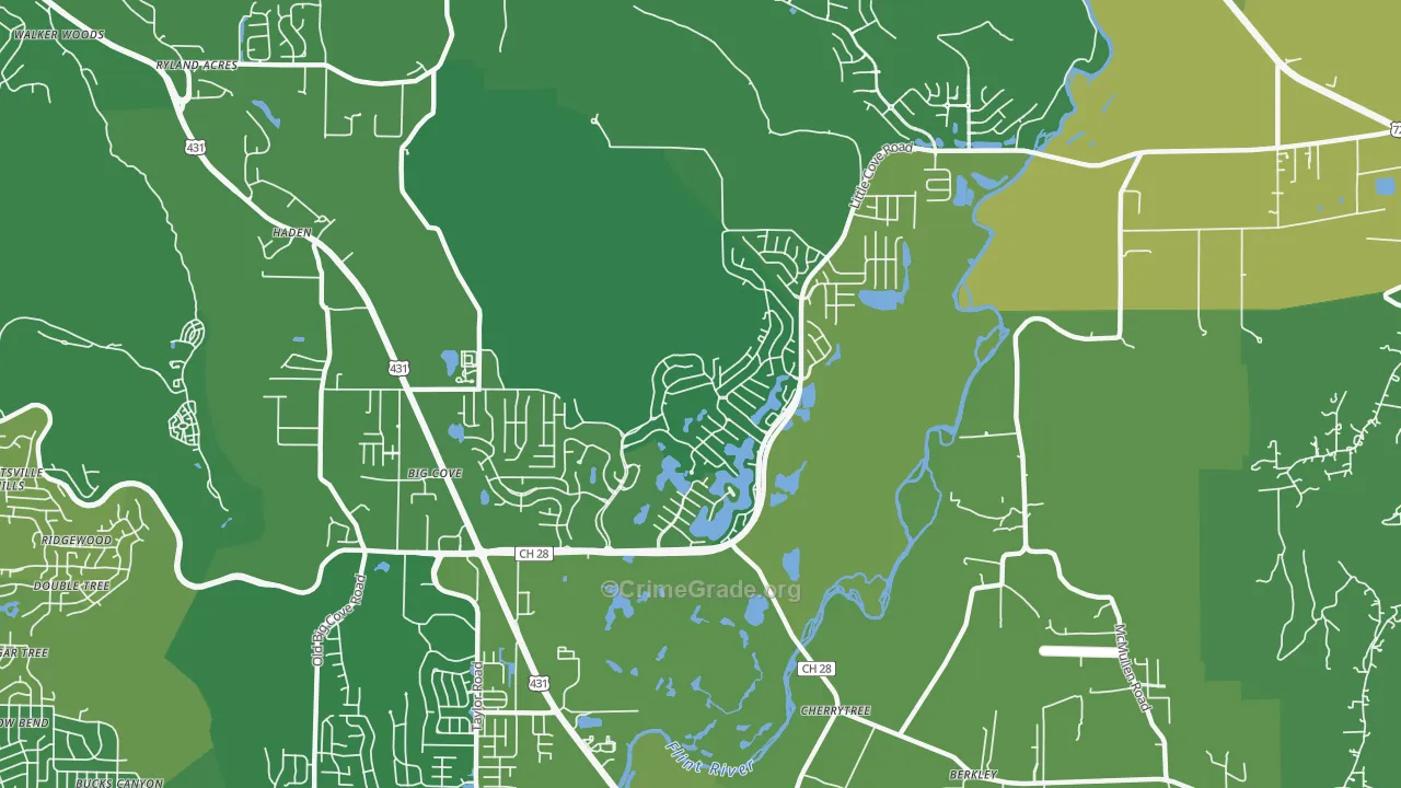 Hampton Cove, Owens Cross Roads, AL Map of Burglary Rates