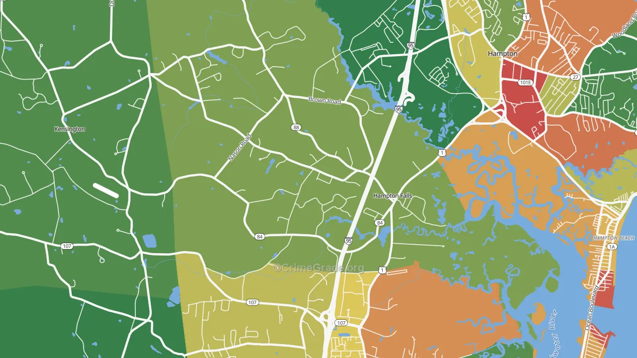 Hampton Falls, NH Map of Burglary Rates