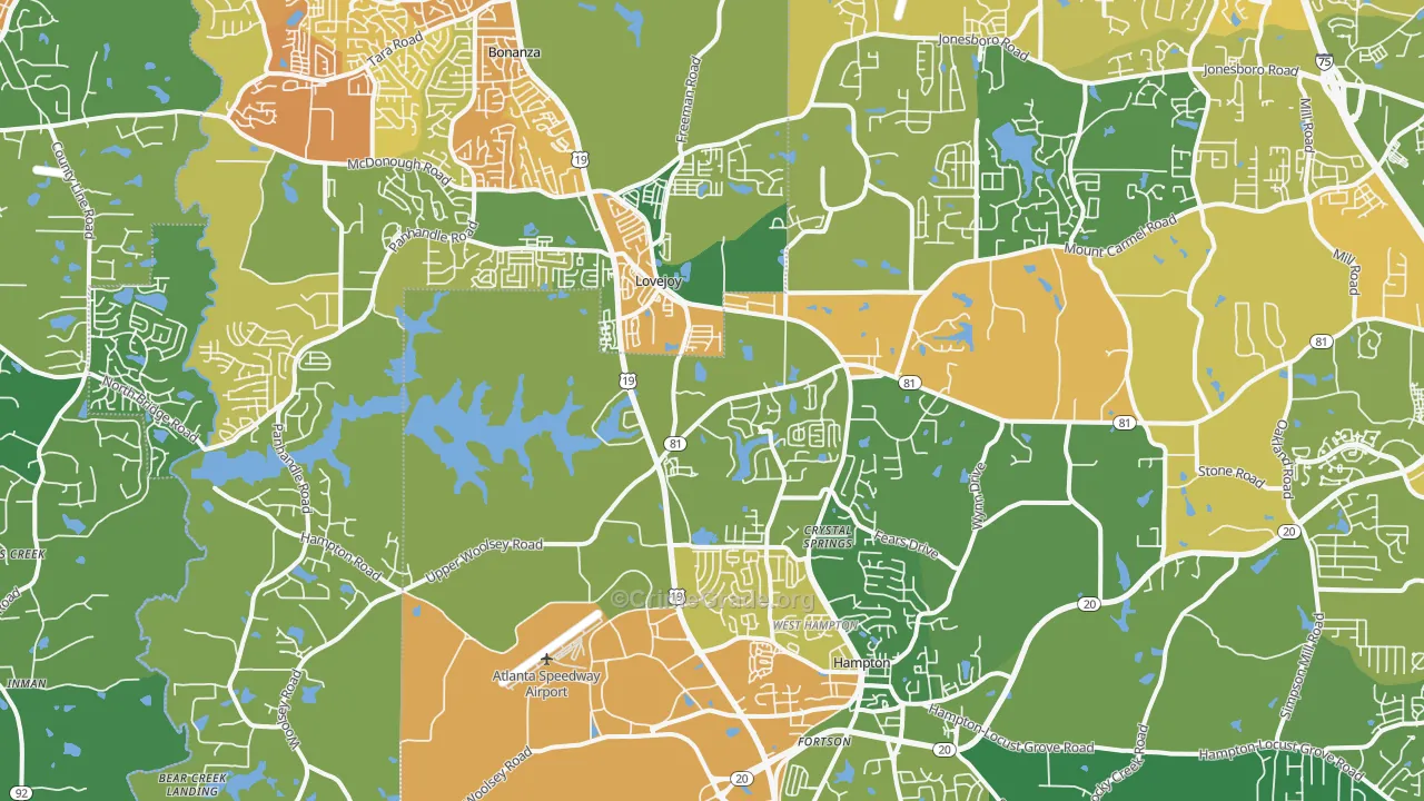 Hampton, GA Map of Burglary Rates