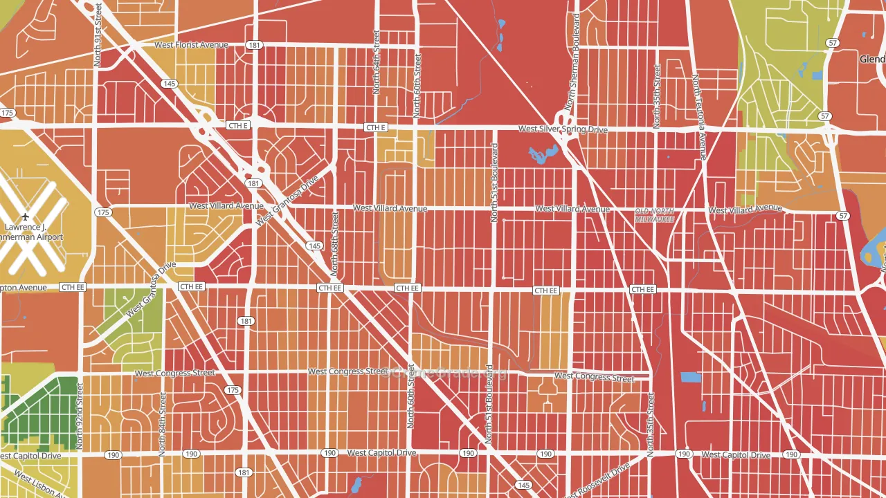 Hampton Heights, Milwaukee, WI Map of Burglary Rates