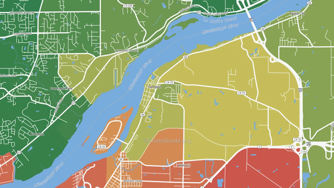 Hampton, IL Map of Burglary Rates