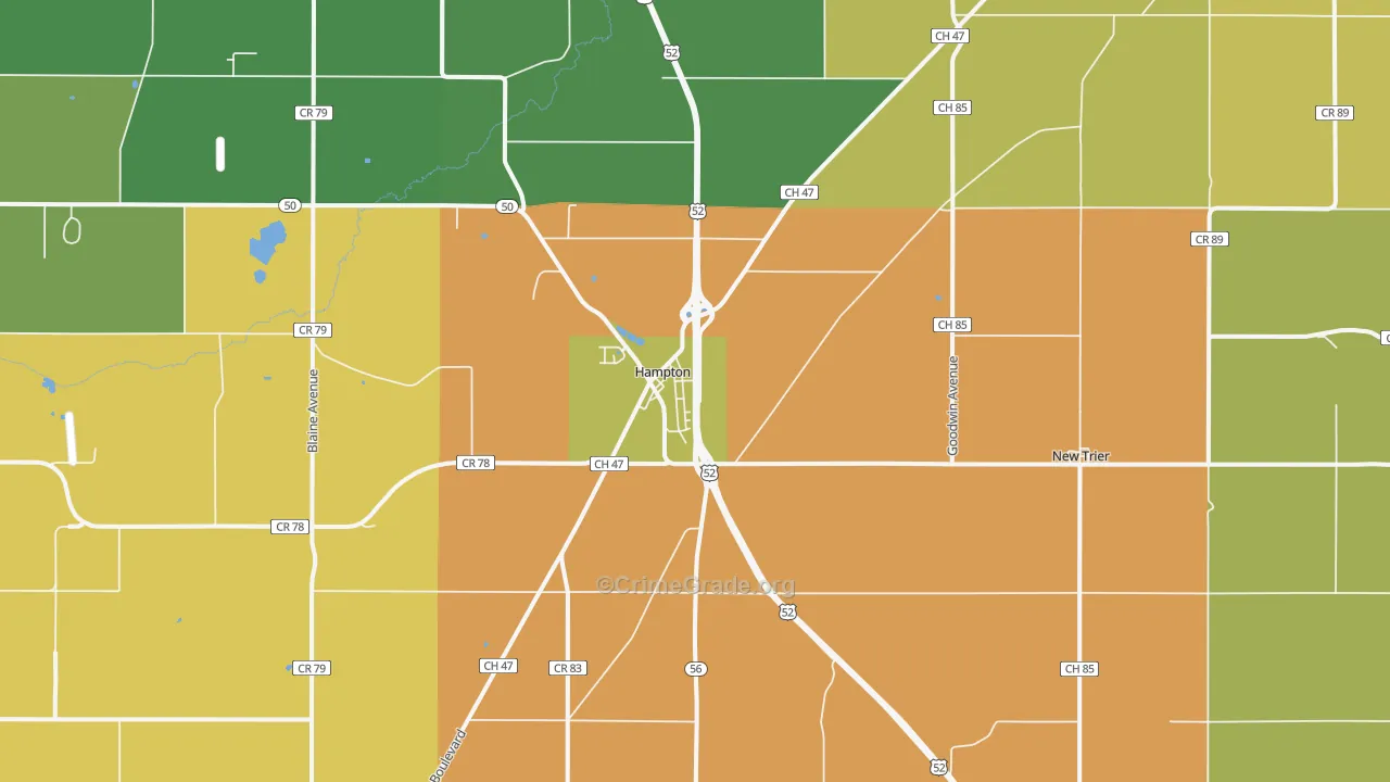 Hampton, MN Map of Burglary Rates