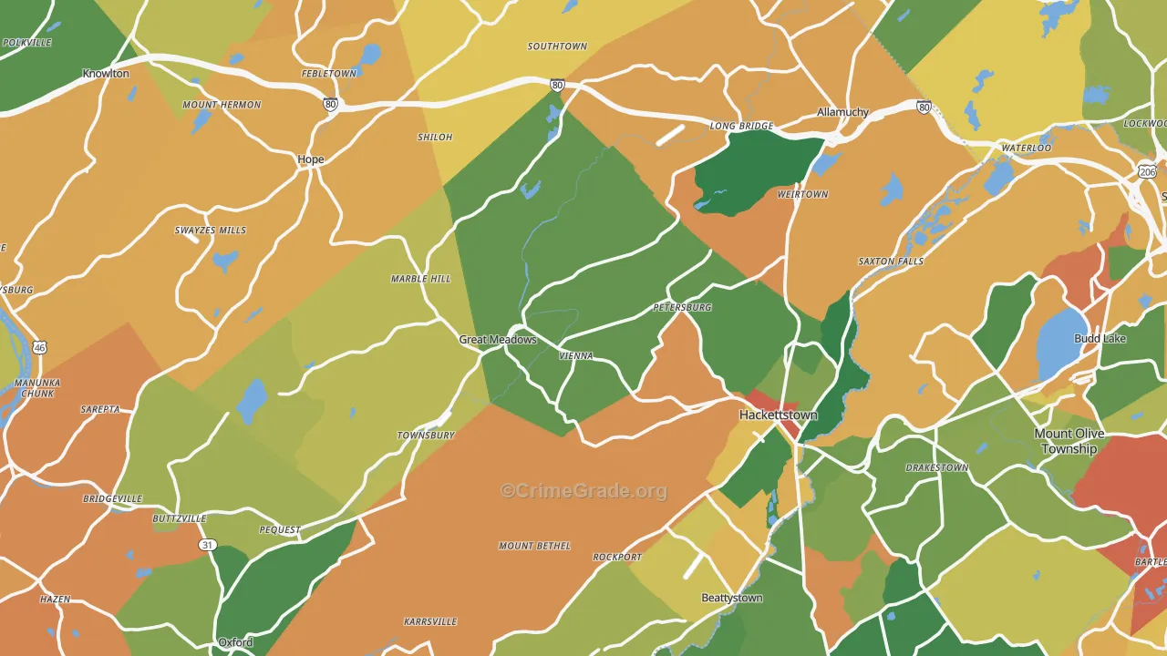 Hampton, NJ Map of Burglary Rates