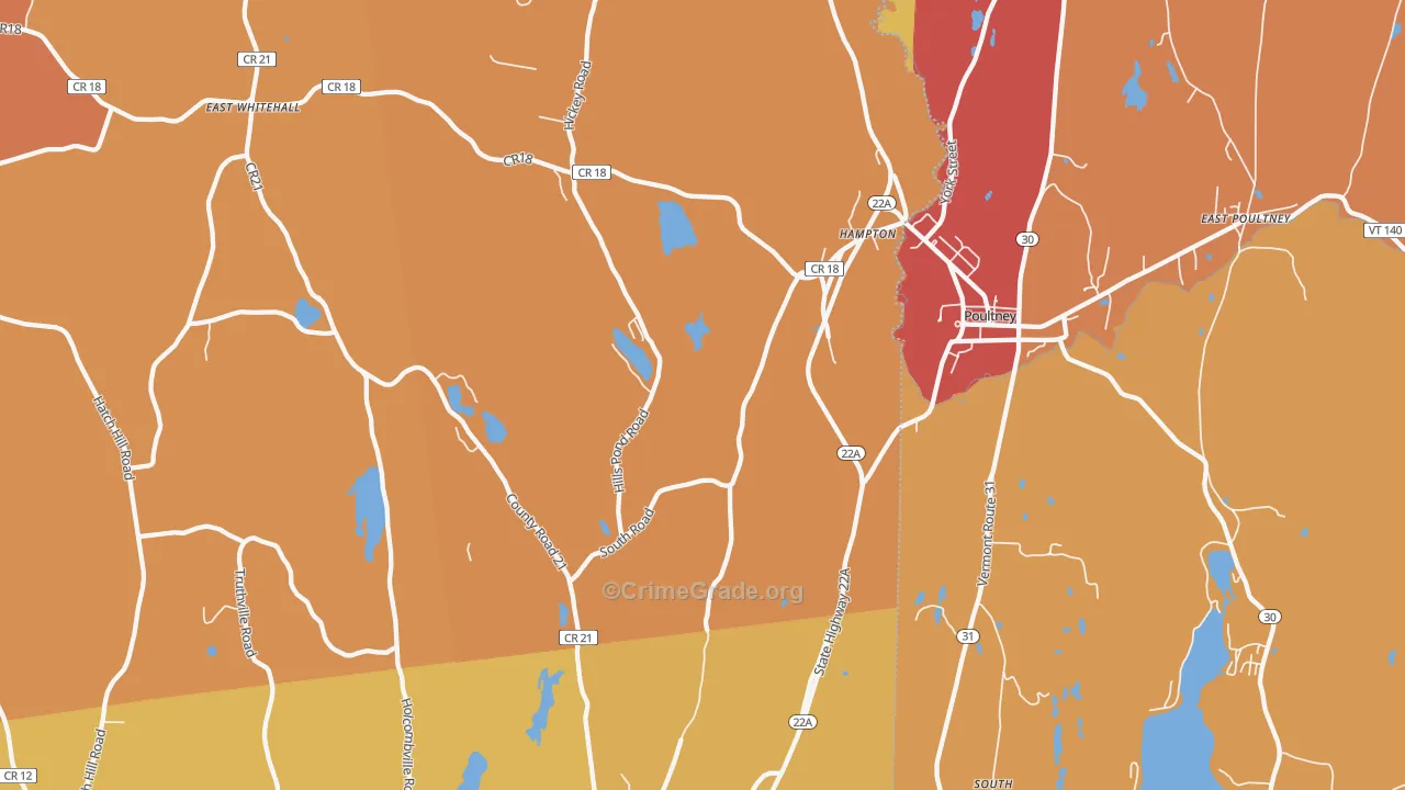 Hampton, NY Map of Burglary Rates