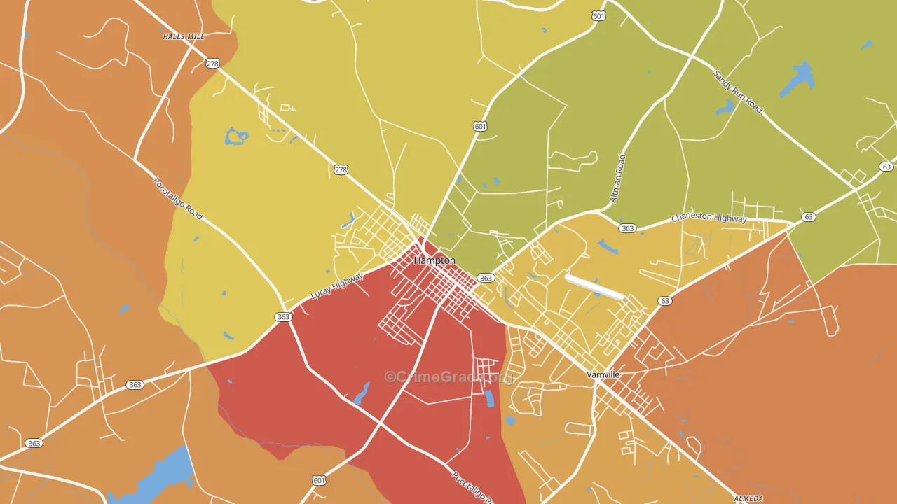 Hampton, SC Map of Burglary Rates