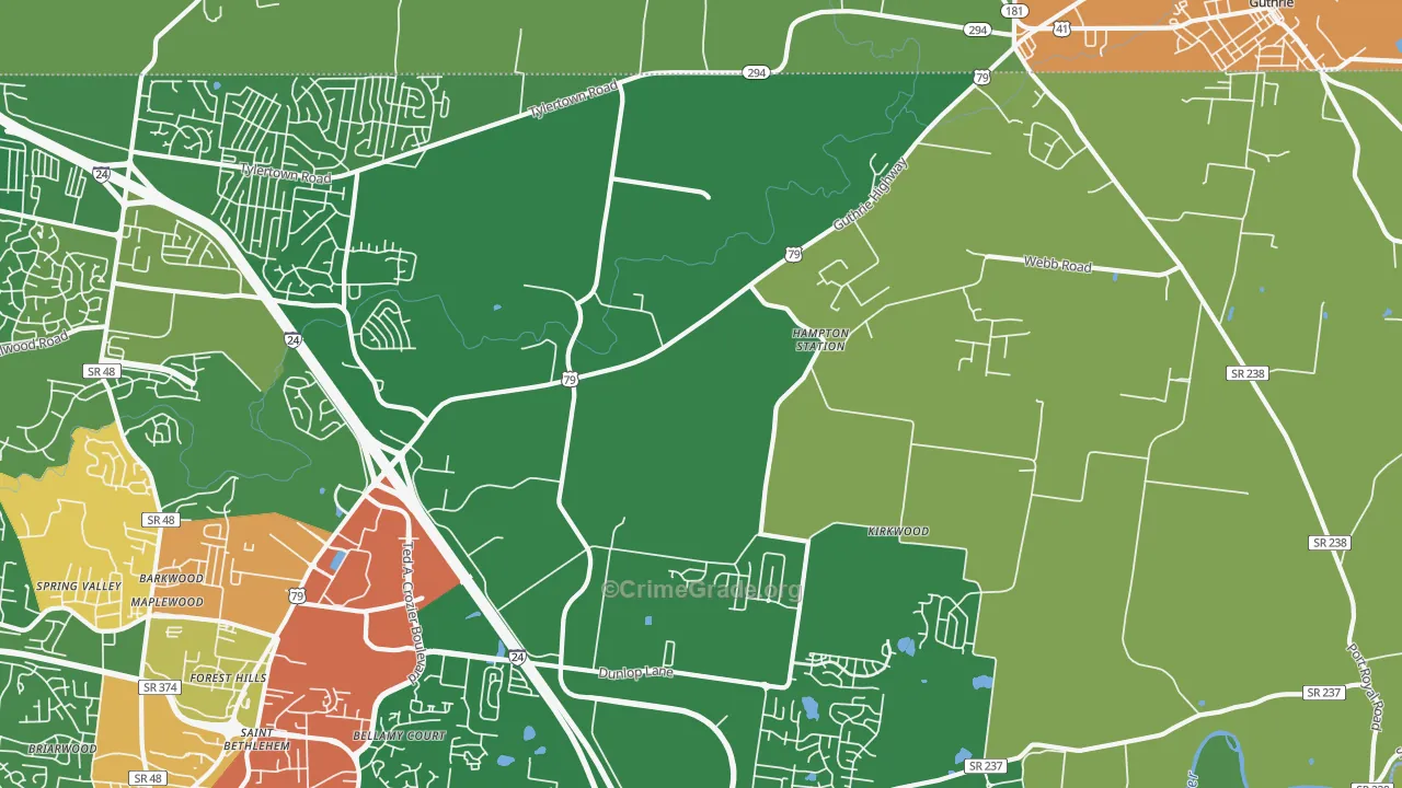 Hampton Station, TN Map of Burglary Rates