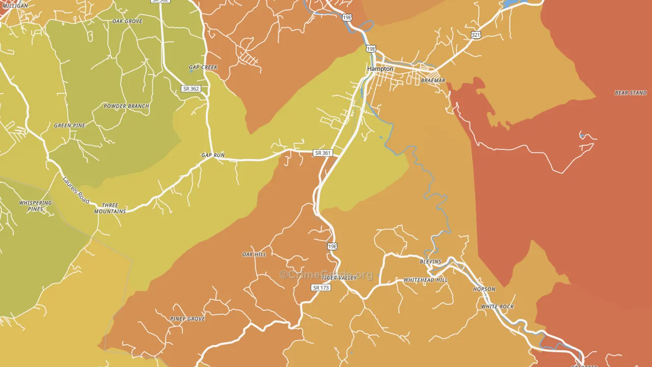Hampton, TN Map of Burglary Rates