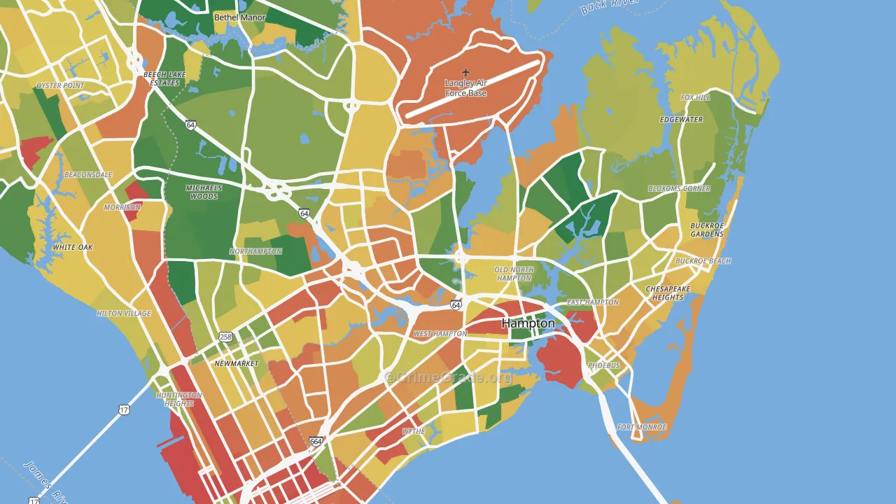 Hampton, VA Map of Burglary Rates