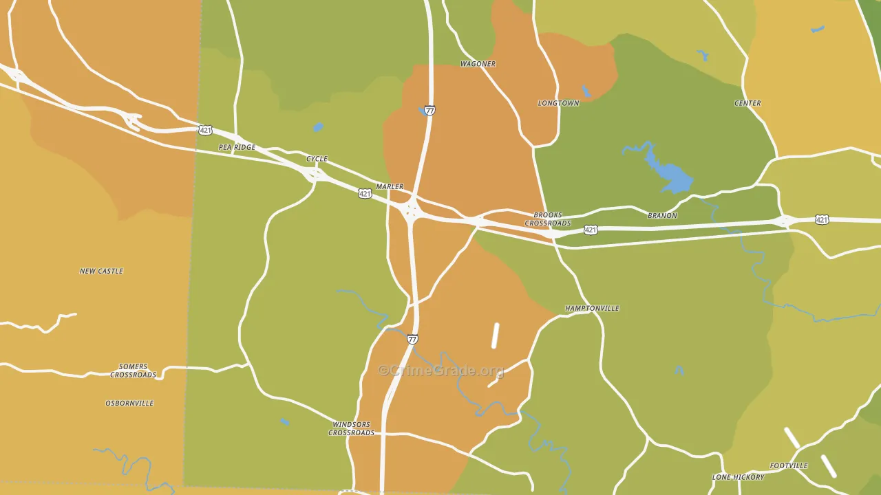 Hamptonville, NC Map of Burglary Rates