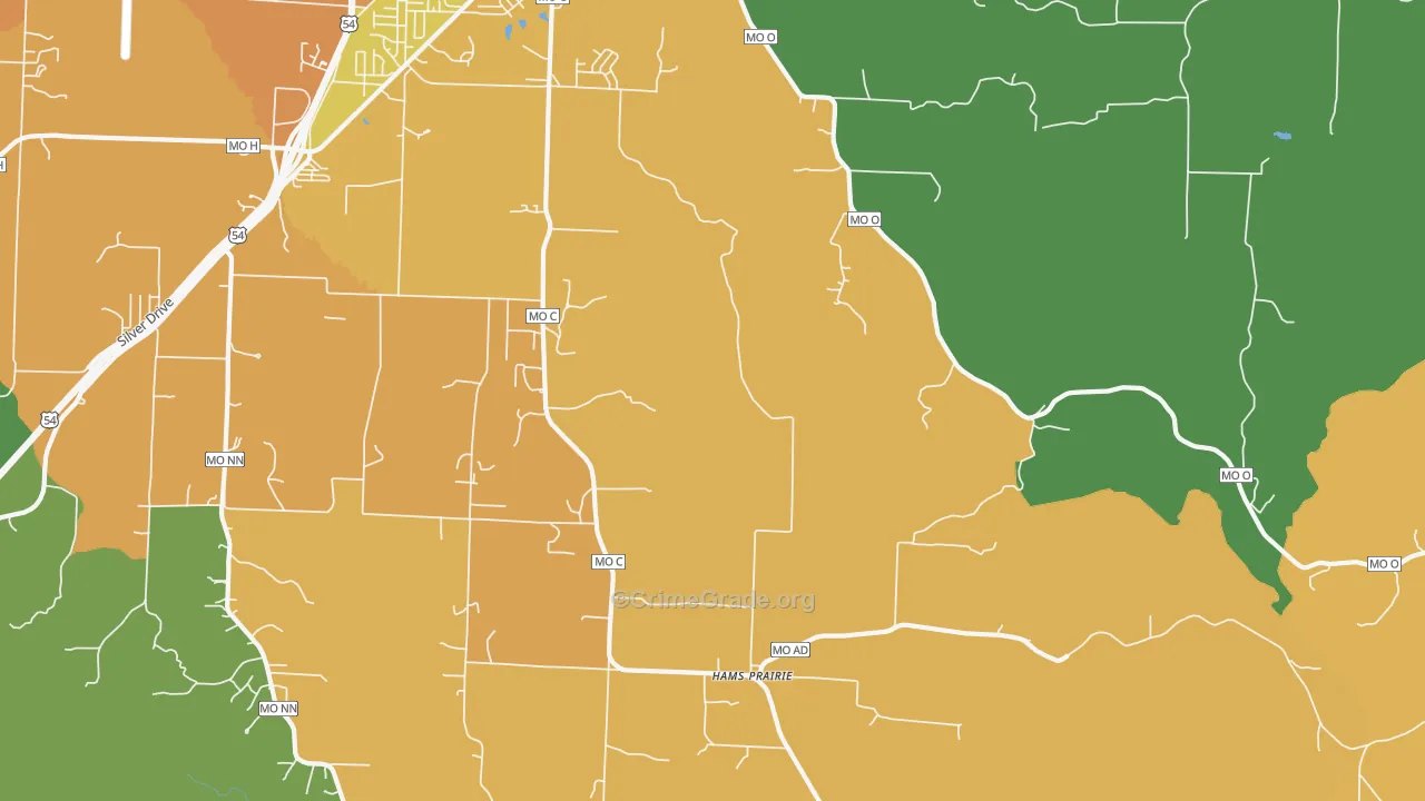 Hams Prairie, MO Map of Burglary Rates