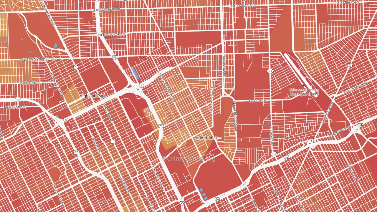 Hamtramck, MI Map of Burglary Rates