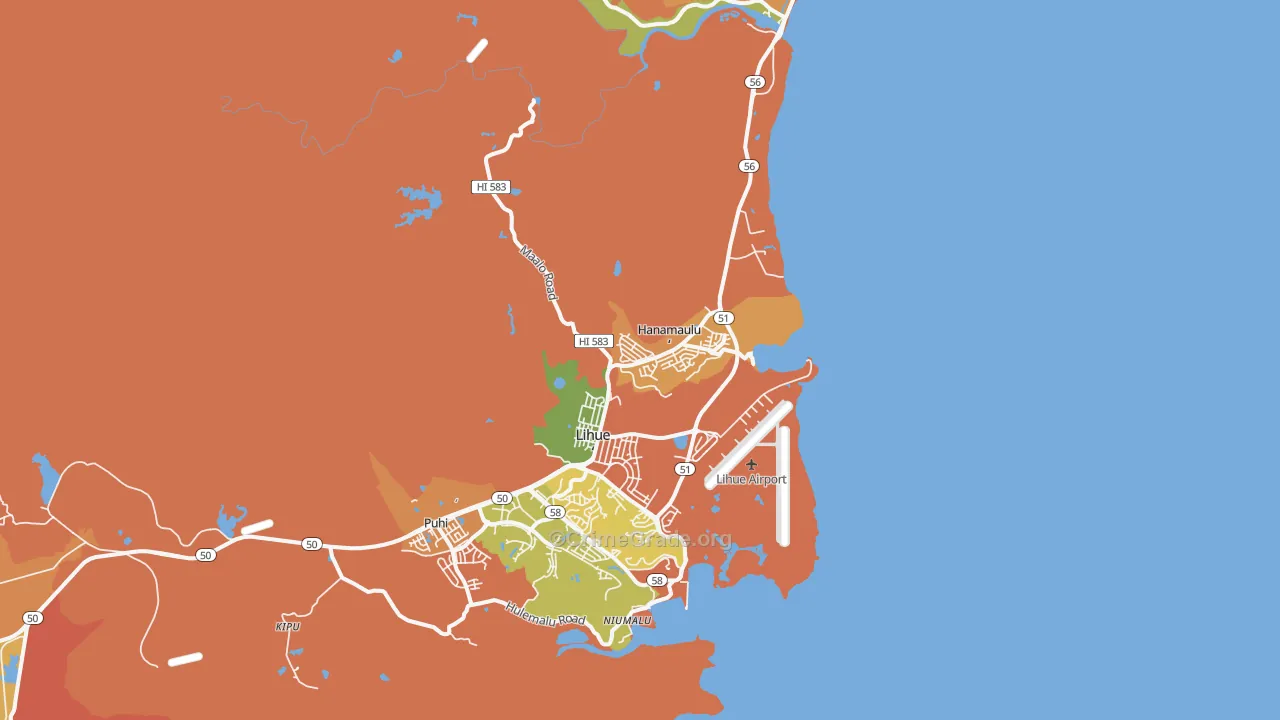 Hanamaulu, Lihue, HI Map of Burglary Rates