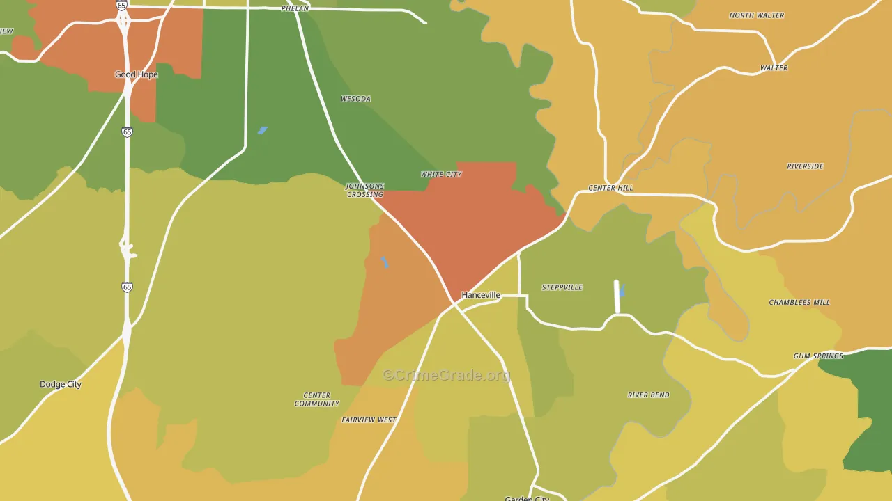 Hanceville, AL Map of Burglary Rates