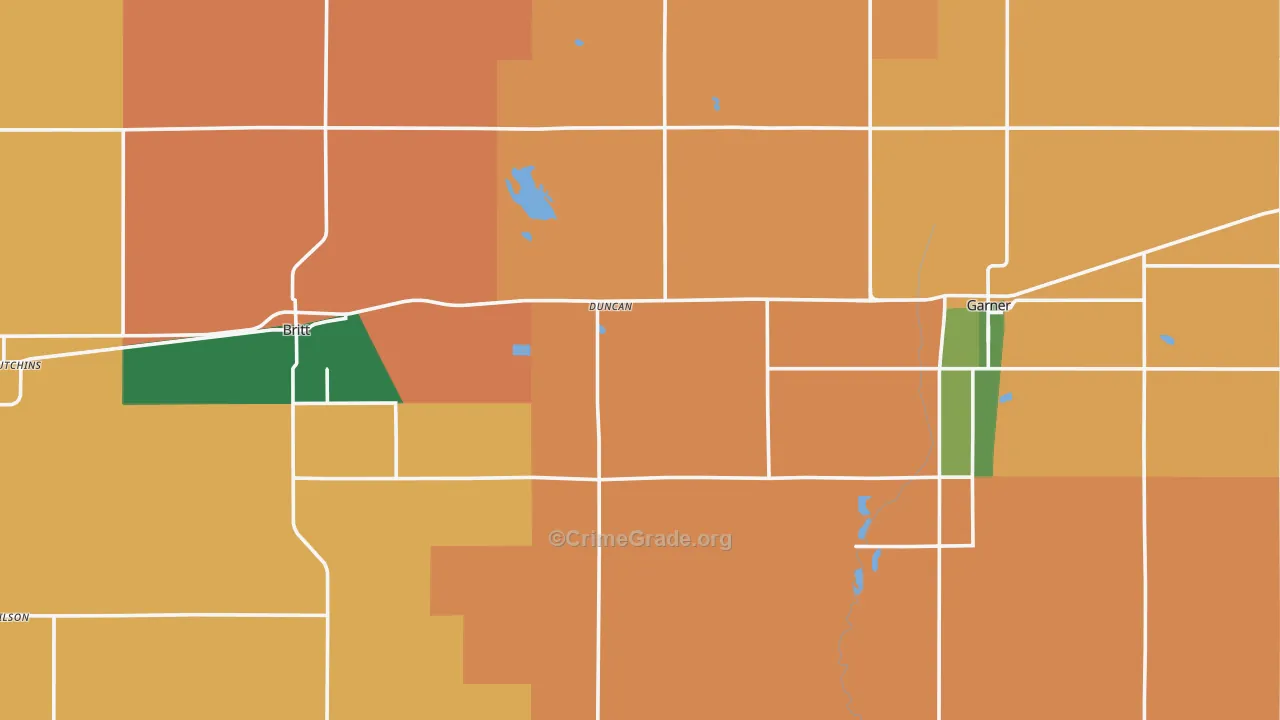 Hancock County, IA Map of Burglary Rates