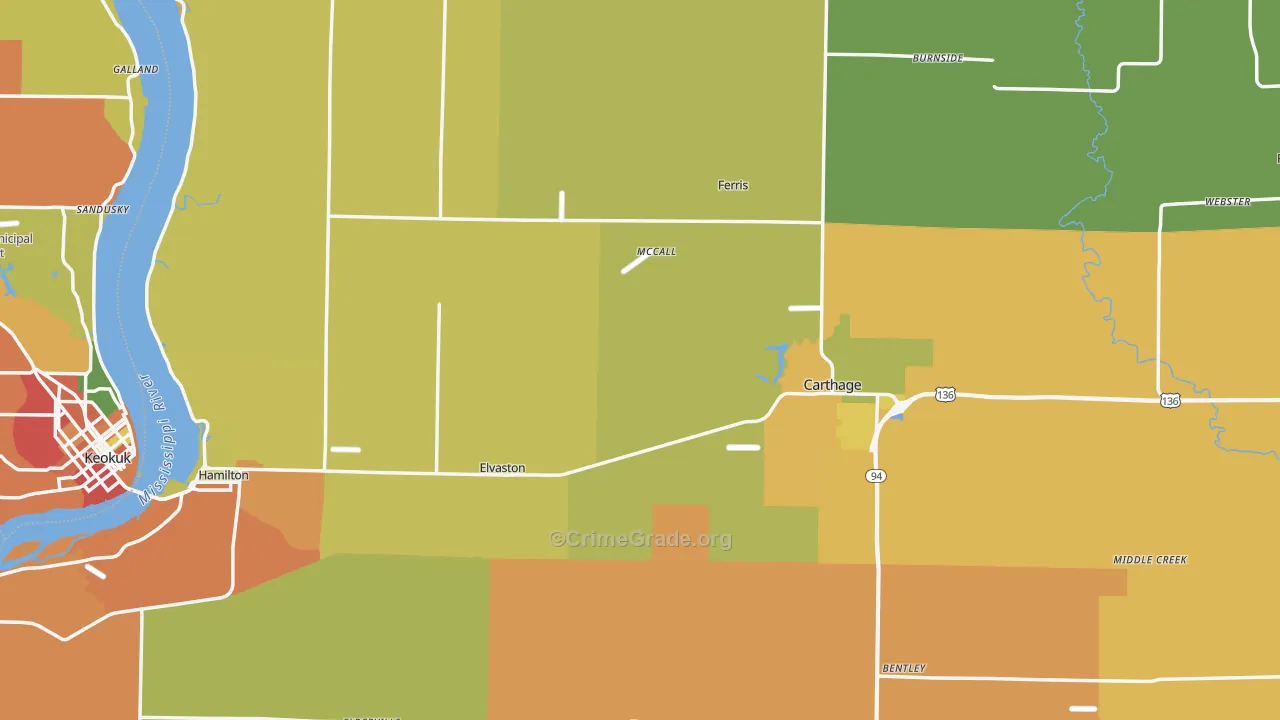 Hancock County, IL Map of Burglary Rates
