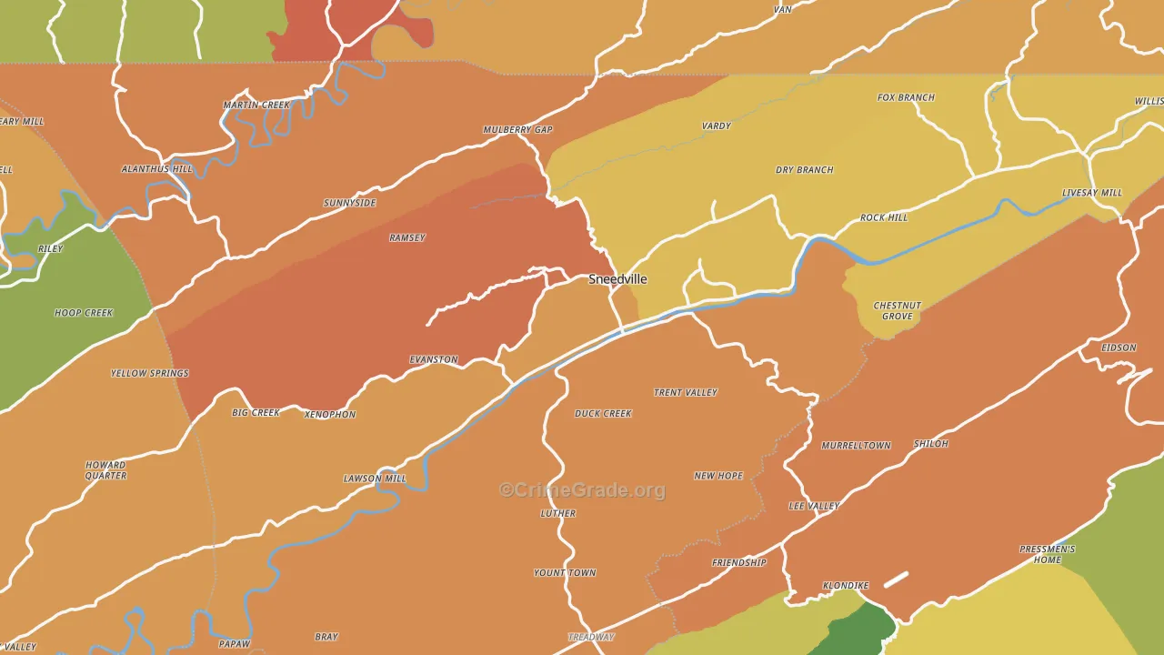Hancock County, TN Map of Burglary Rates