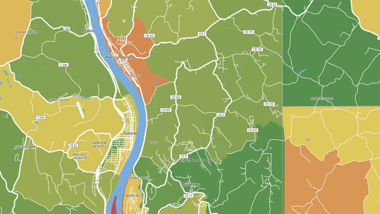 Hancock County, WV Map of Burglary Rates
