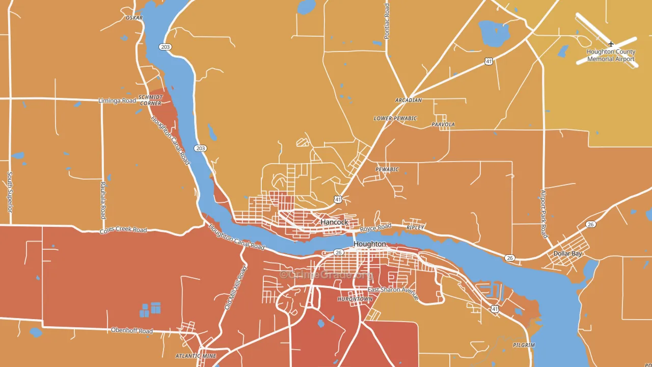 Hancock, MI Map of Burglary Rates