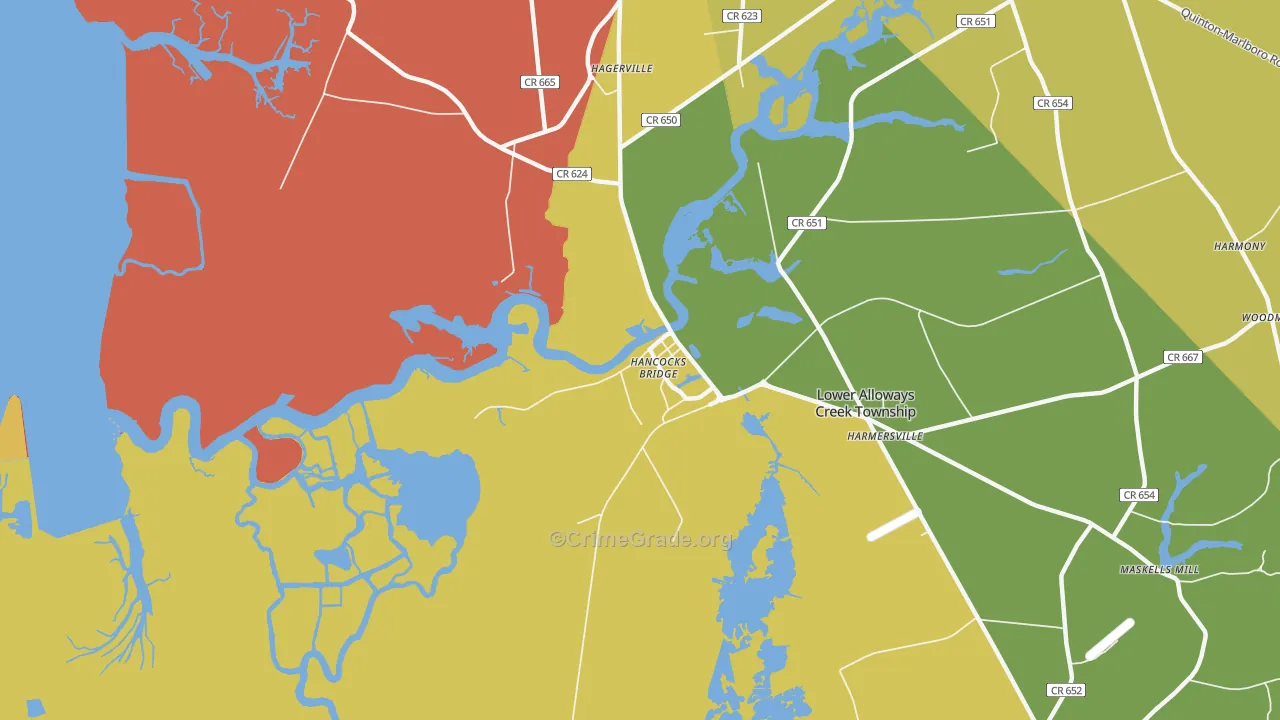 Hancocks Bridge, NJ Map of Burglary Rates