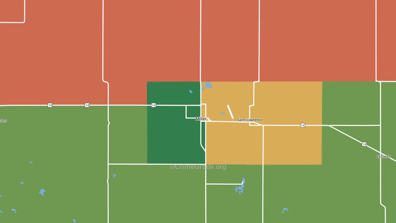 Hand County, SD Map of Burglary Rates