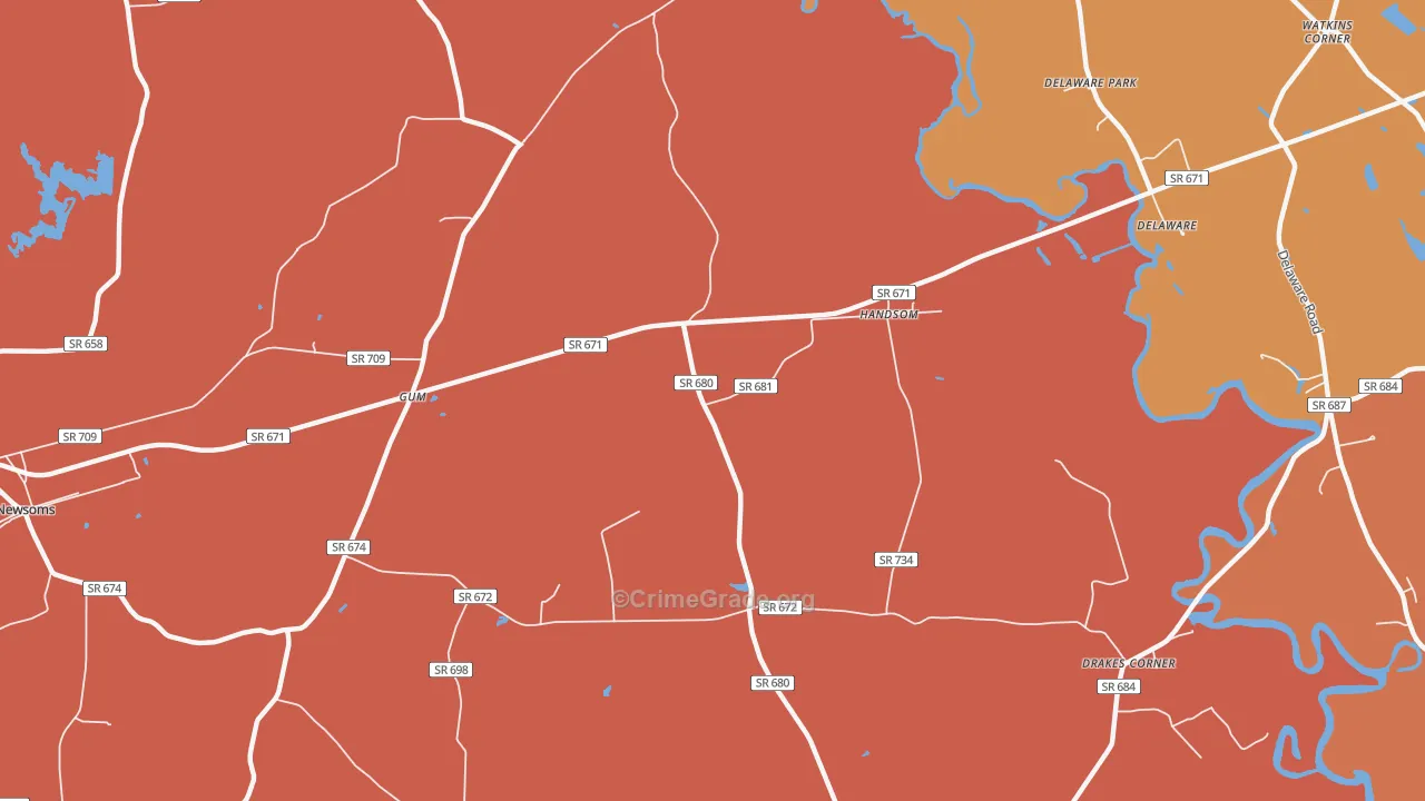 Handsom, VA Map of Burglary Rates