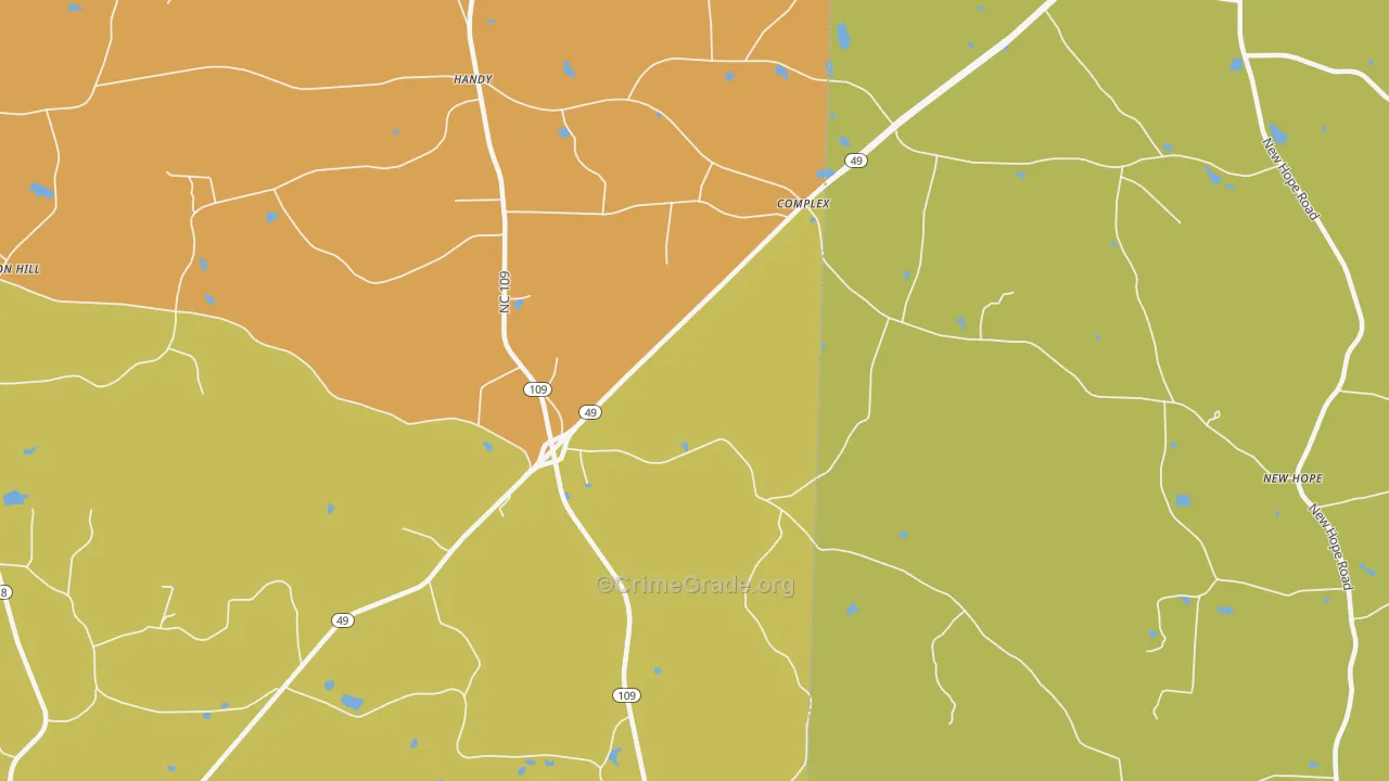 Handy, NC Map of Burglary Rates