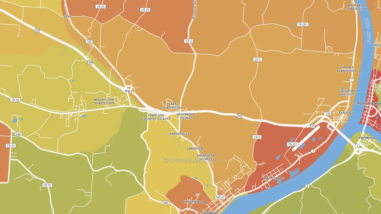 Hanersville, OH Map of Burglary Rates