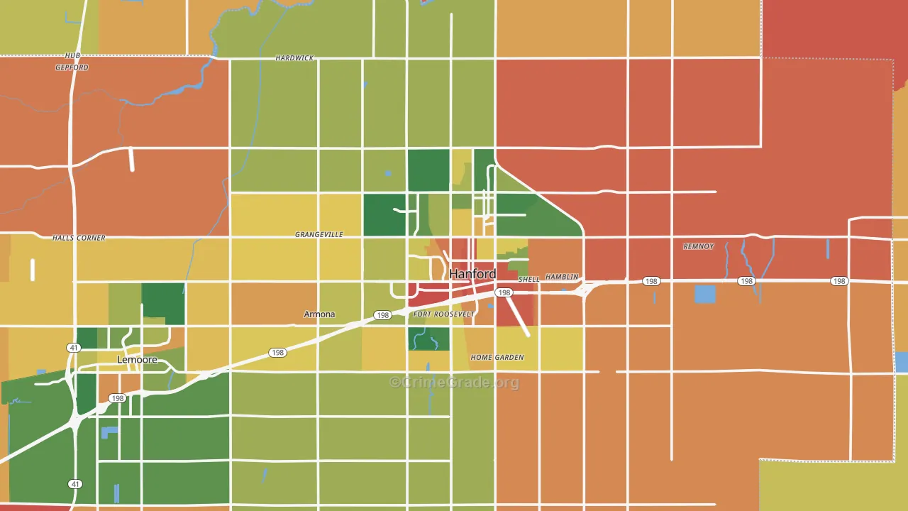 Hanford, CA Map of Burglary Rates