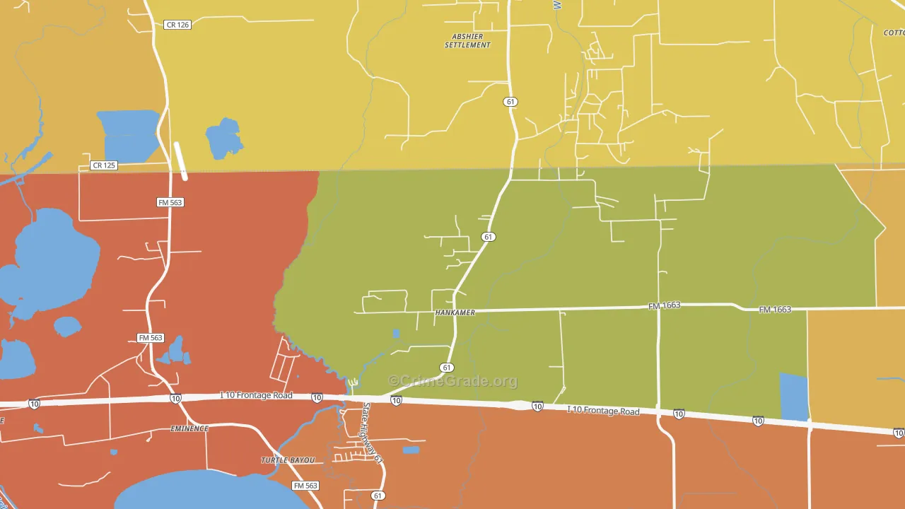 Hankamer, TX Map of Burglary Rates