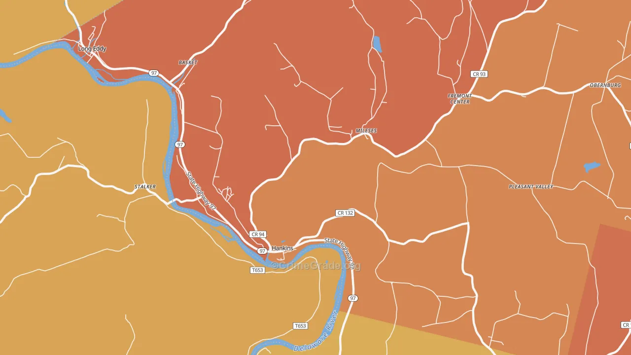 Hankins, NY Map of Burglary Rates