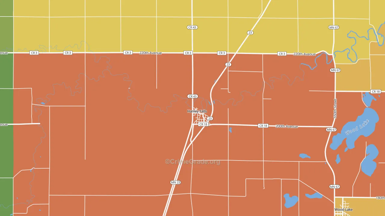 Hanley Falls, MN Map of Burglary Rates