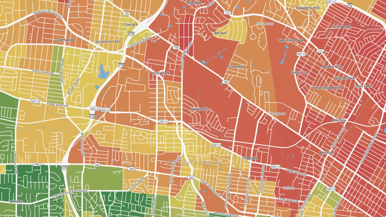 Hanley Hills, MO Map of Burglary Rates