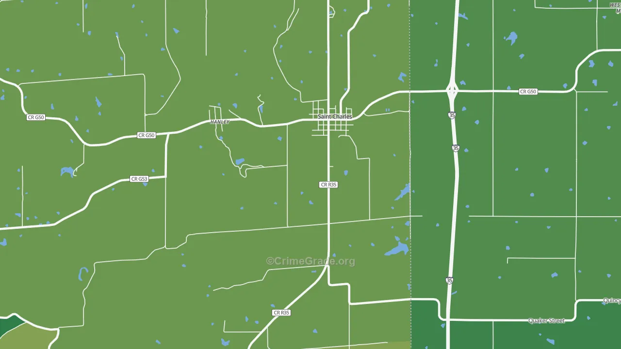 Hanley, IA Map of Burglary Rates