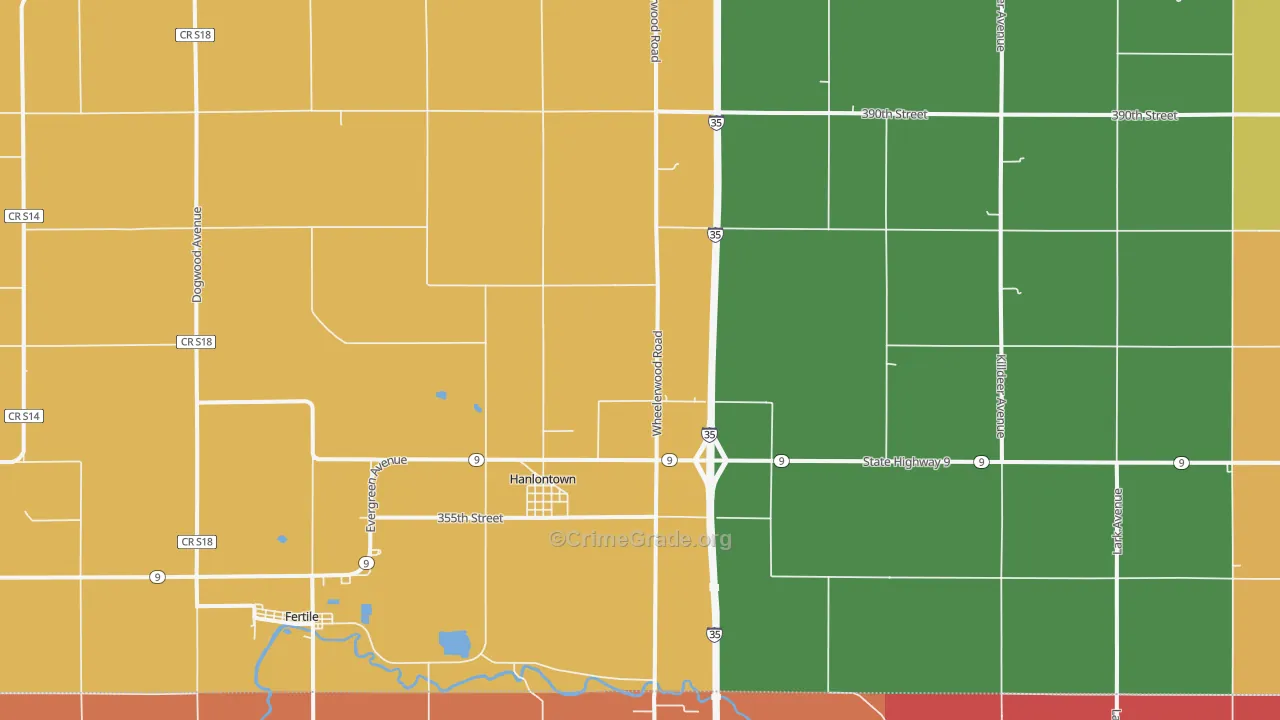 Hanlontown, IA Map of Burglary Rates