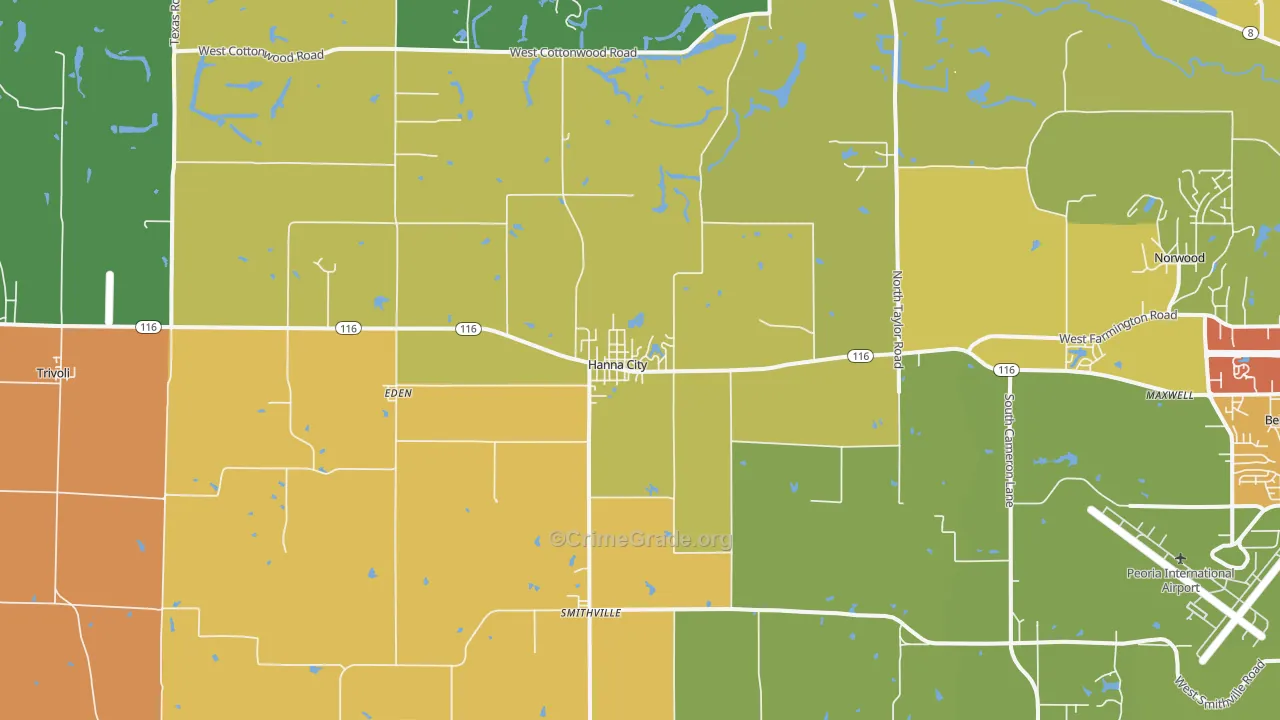 Hanna City, IL Map of Burglary Rates