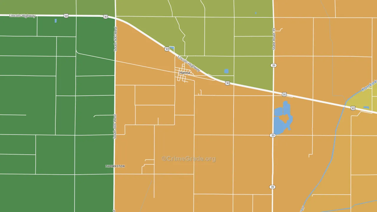 Hanna, IN Map of Burglary Rates