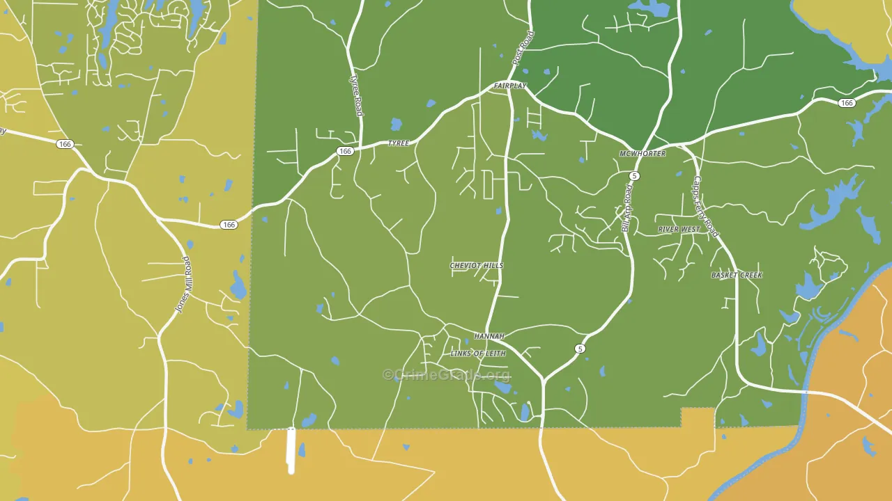Hannah, GA Map of Burglary Rates