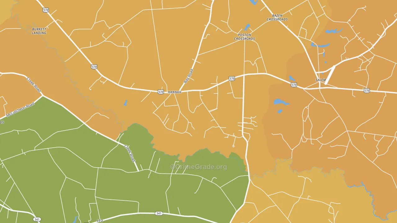 Hannah, SC Map of Burglary Rates
