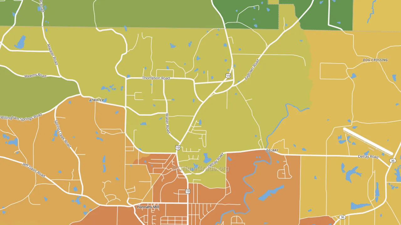 Hannahs Mill, GA Map of Burglary Rates