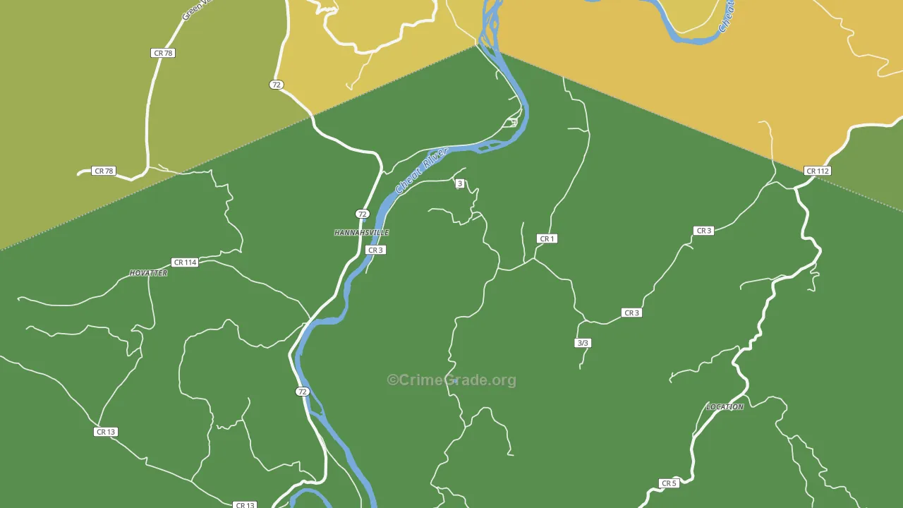 Hannahsville, WV Map of Burglary Rates