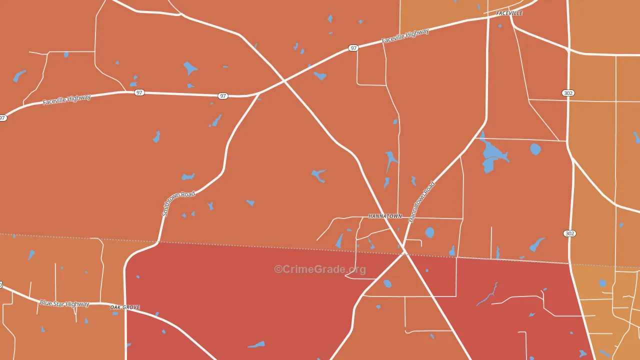 Hannatown, GA Map of Burglary Rates