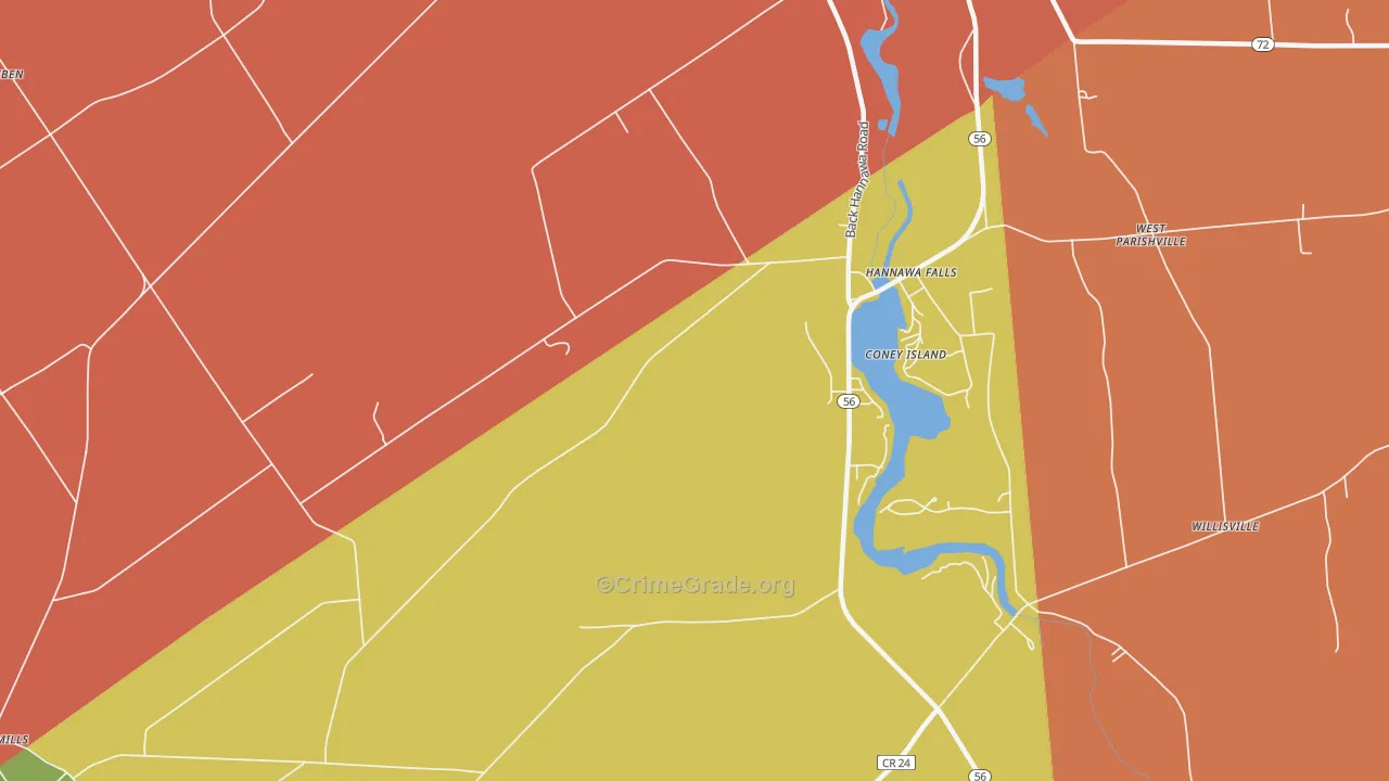 Hannawa Falls, NY Map of Burglary Rates
