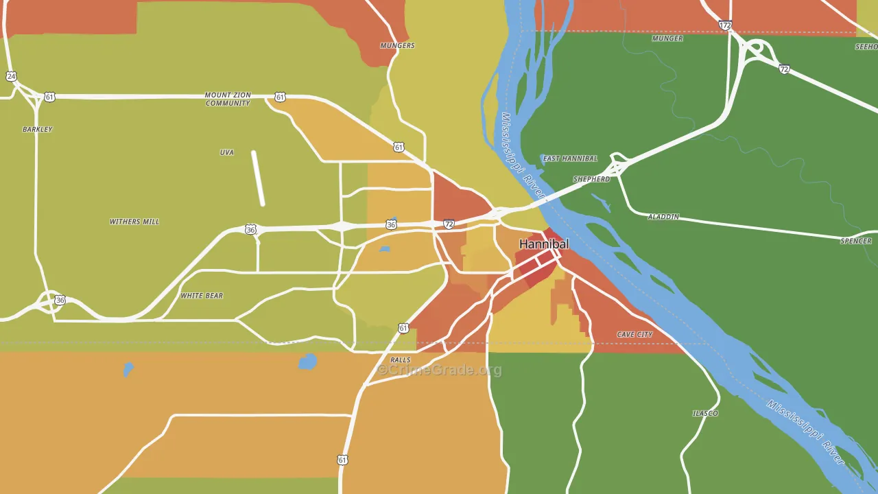 Hannibal, MO Map of Burglary Rates
