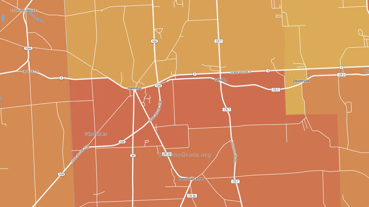 Hannibal, NY Map of Burglary Rates