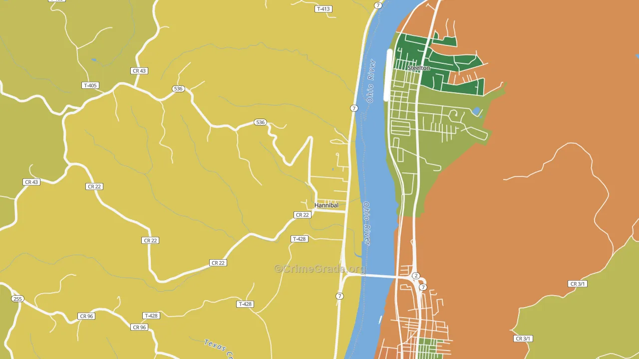 Hannibal, OH Map of Burglary Rates