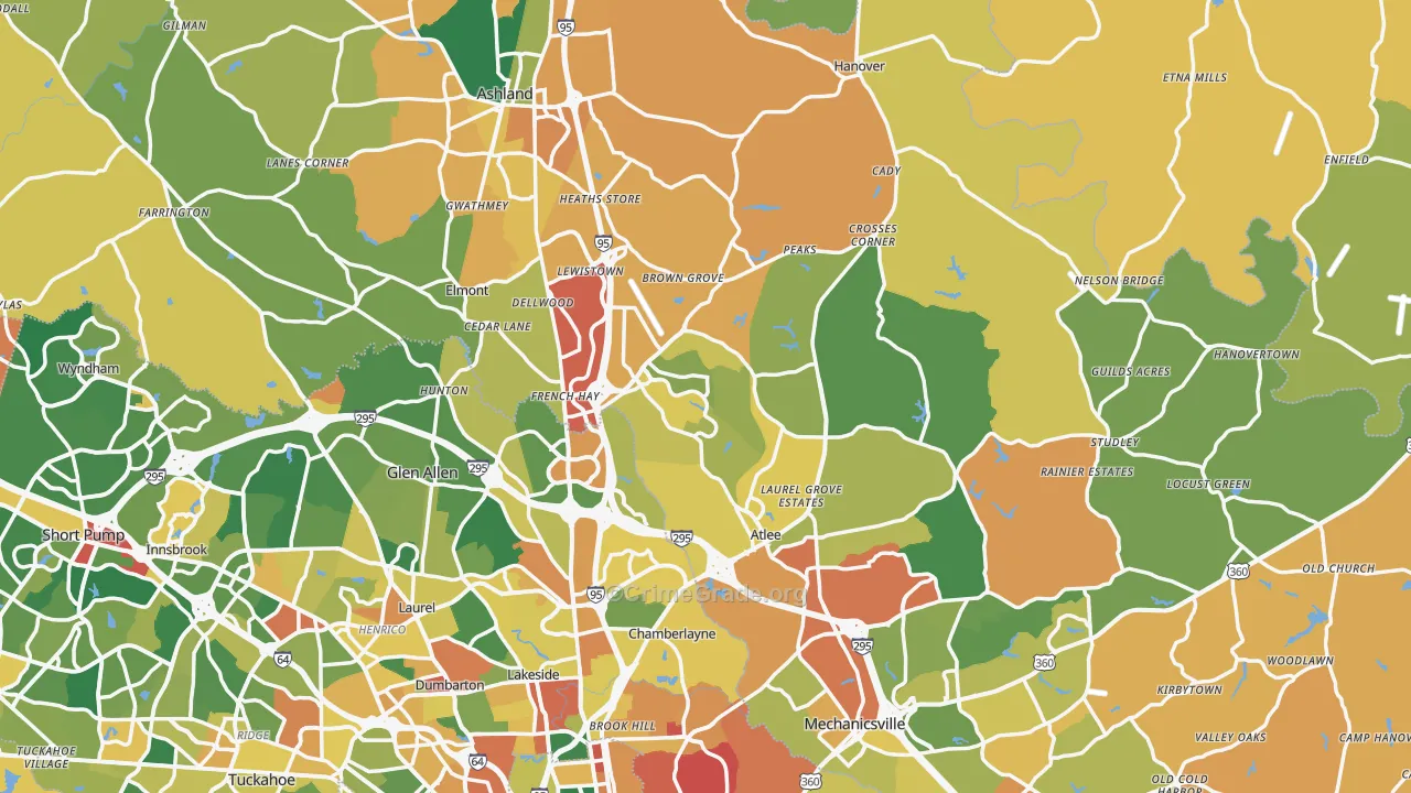 Hanover County, VA Map of Burglary Rates
