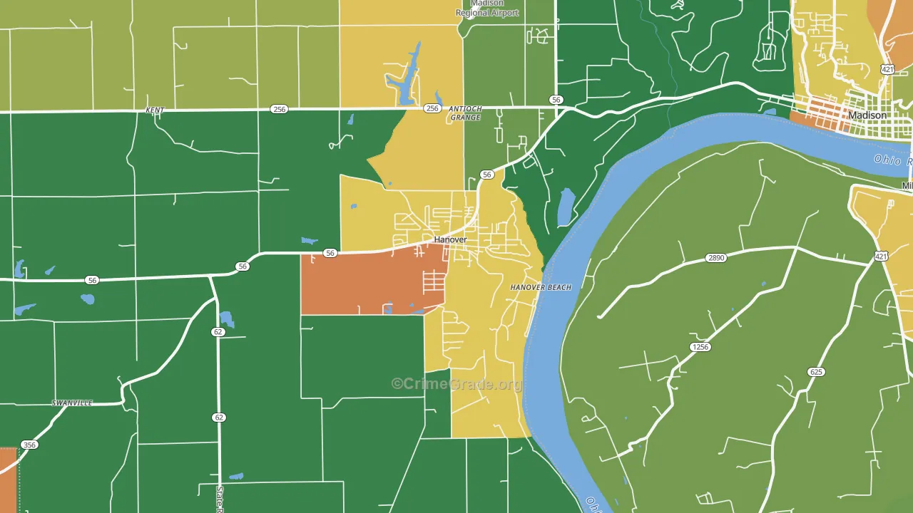 Hanover, IN Map of Burglary Rates